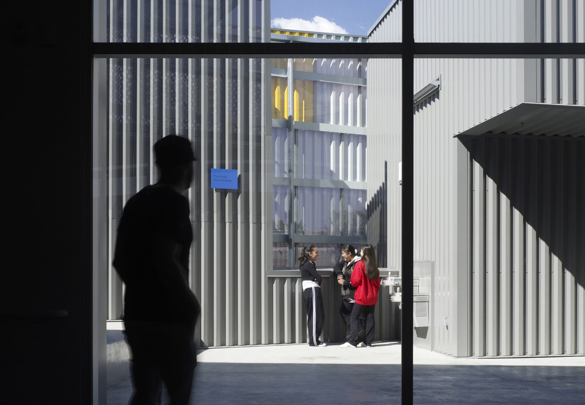 Exterior view through school window